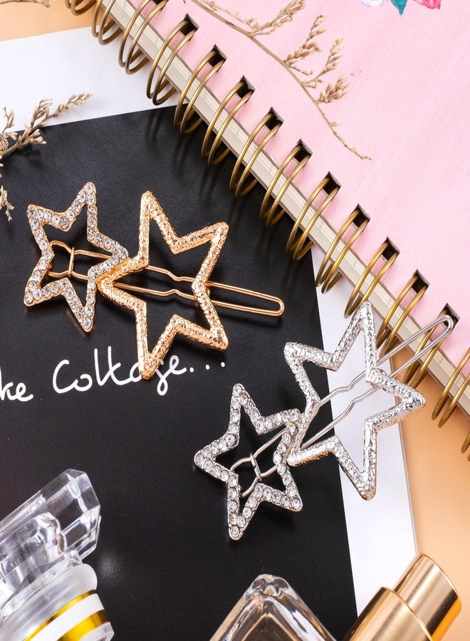 Mxxipp 4pcs Star Hair Pin for Women, Sparkly Rhinestone Crystal Hairstyle Bang Clips, Non-Slip Hollow Barrette Accessories for Long Short Straight Curly Hair- Gold & Silver - Image 3